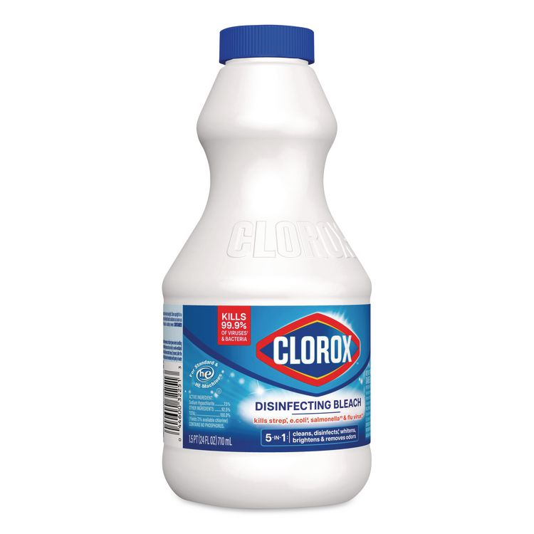 Concentrated Regular Disinfecting Bleach, Unscented, 24 oz Bottle, 12/Carton