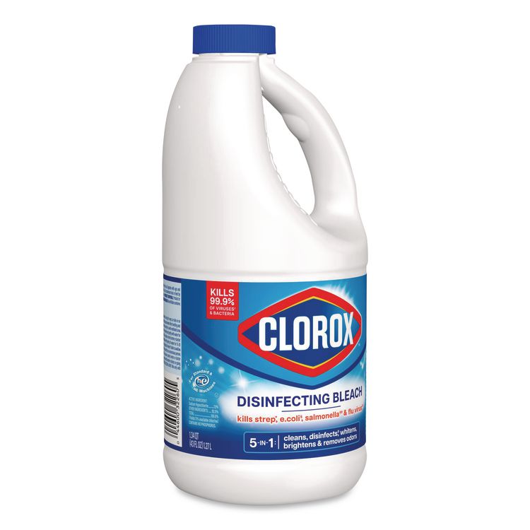 Concentrated Regular Disinfecting Bleach, Unscented, 43 oz Bottle, 6/Carton