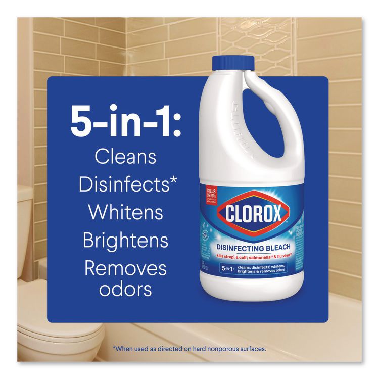 Concentrated Regular Disinfecting Bleach, Unscented, 43 oz Bottle, 6/Carton