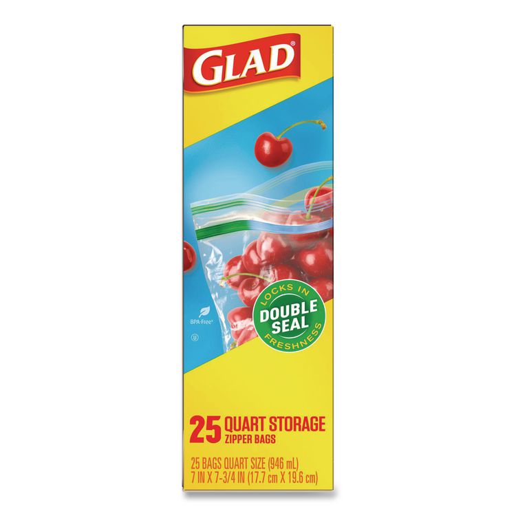 Zipper Food Storage Plastic Bags, Quart Size, 1.75 mil, 7.75 x 7, Clear, 25 Bags/Box, 12 Boxes/Carton