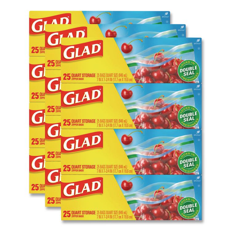 Zipper Food Storage Plastic Bags, Quart Size, 1.75 mil, 7.75 x 7, Clear, 25 Bags/Box, 12 Boxes/Carton