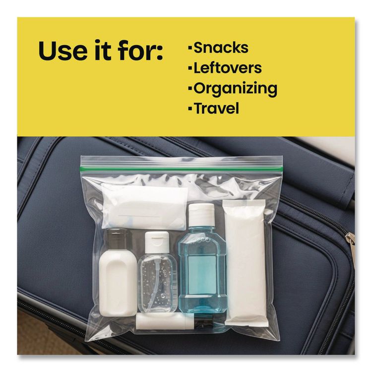Zipper Food Storage Plastic Bags, Freezer Bags, Quart Size, 7.75 x 8.44, Clear, 20 Bags/Box, 12 Boxes/Carton