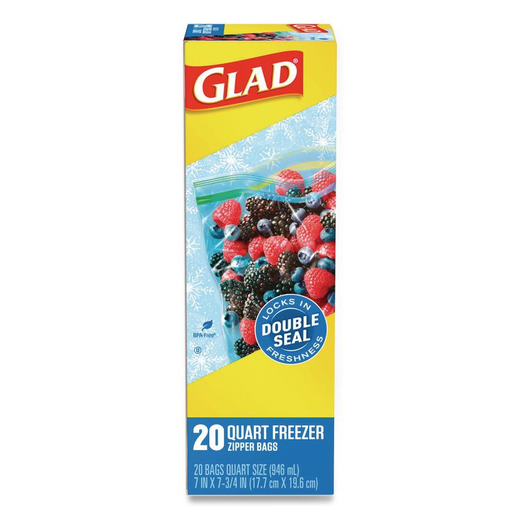 Zipper Food Storage Plastic Bags, Freezer Bags, Quart Size, 7.75 x 8.44, Clear, 20 Bags/Box, 12 Boxes/Carton