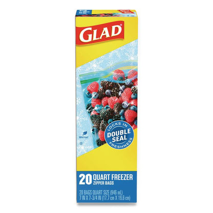 Zipper Food Storage Plastic Bags, Freezer Bags, Quart Size, 7.75 x 8.44, Clear, 20 Bags/Box, 12 Boxes/Carton