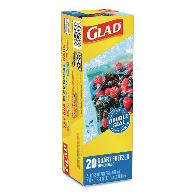 Zipper Food Storage Plastic Bags, Freezer Bags, Quart Size, 7.75 x 8.44, Clear, 20 Bags/Box, 12 Boxes/Carton