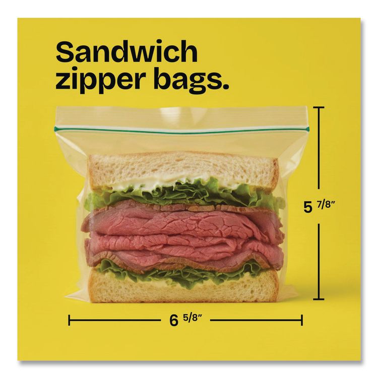 Zipper Food Storage Plastic Sandwich Bags, 6.63 x 5.88, Clear, 50 Bags/Box, 12 Boxes/Carton