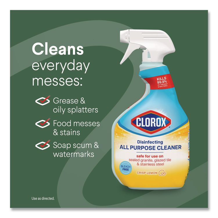 Disinfecting All Purpose Cleaner Spray, Crisp Lemon Scent, 32 oz Bottle, 9/Carton