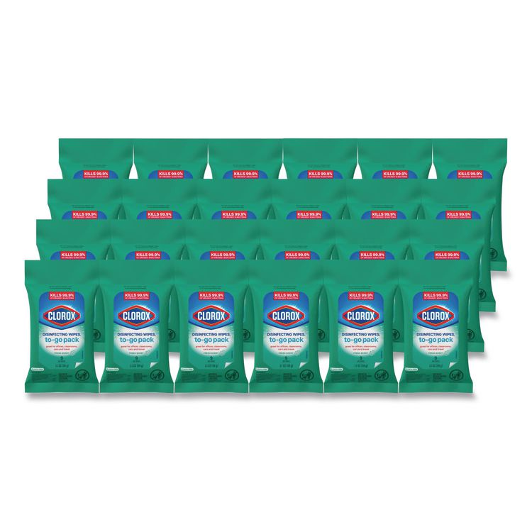 Disinfecting Wipes, On the Go Bleach Free Travel Wipes, 1-Ply, 6.53 x 2.79, Fresh Scent, White, 9/Pack, 24 Packs/Carton
