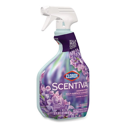 Scentiva Disinfecting Multi-Surface Cleaner, Bleach Free, Lavender and Jasmine Scent, 32 oz Spray Bottle, 9/Carton