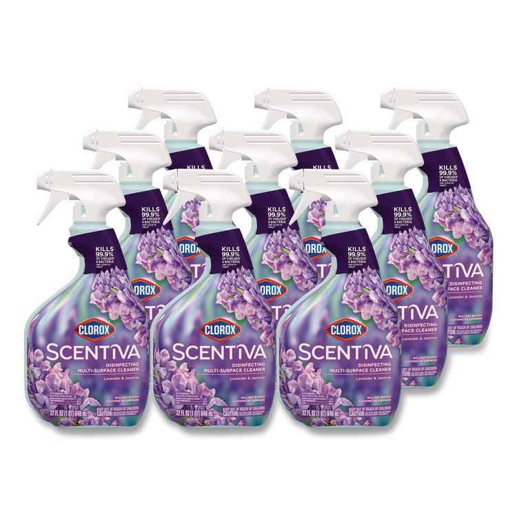 Scentiva Disinfecting Multi-Surface Cleaner, Bleach Free, Lavender and Jasmine Scent, 32 oz Spray Bottle, 9/Carton