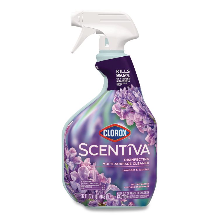 Scentiva Disinfecting Multi-Surface Cleaner, Bleach Free, Lavender and Jasmine Scent, 32 oz Spray Bottle
