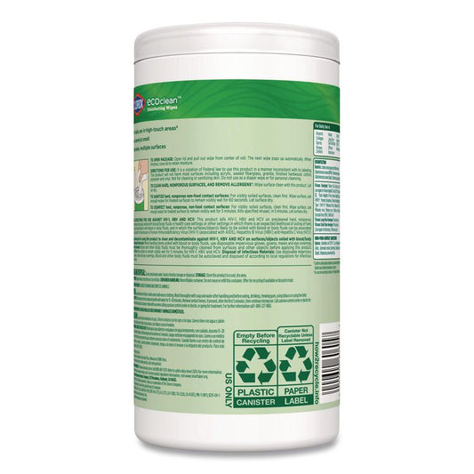 CloroxPro EcoClean Disinfecting Wipes, 1-Ply, 8 x 7, Unscented, White, 75 Count