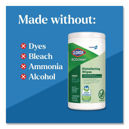 CloroxPro EcoClean Disinfecting Wipes, 1-Ply, 8 x 7, Unscented, White, 75 Count