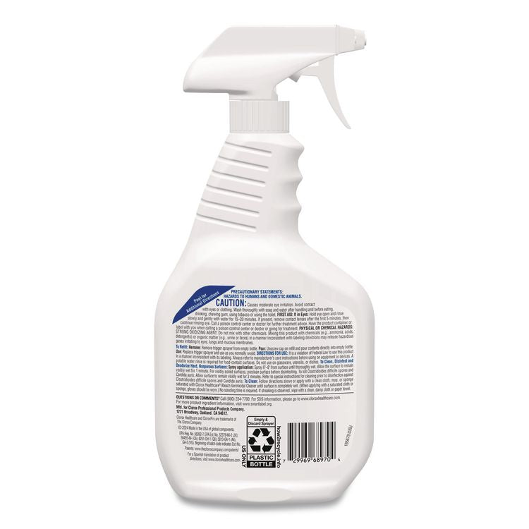 Bleach Germicidal Cleaner, Unscented, 32 oz Spray Bottle, 6/Carton