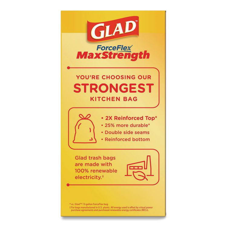 ForceFlex MaxStrength Tall Kitchen Drawstring Trash Bags, 13 gal, Fresh Clean Scent, 24 x 28, White, 34/Box, 6 Boxes/Carton