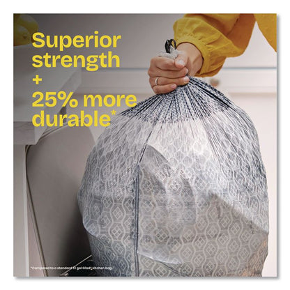 ForceFlex MaxStrength Tall Kitchen Drawstring Trash Bags, 13 gal, Fresh Clean Scent, 24 x 28, White, 34/Box, 6 Boxes/Carton
