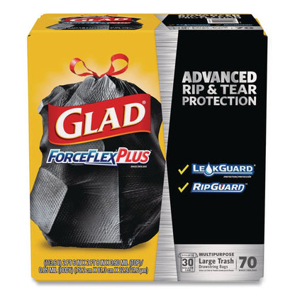 ForceFlexPlus Drawstring Large Trash Bags, 30 gal, 1.05 mil, 30" x 32", Black, 70/Box