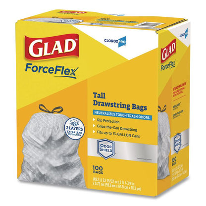 CloroxPro ForceFlex Tall Kitchen Drawstring Trash Bags, 13 gal, 23.75 x 24.88, Gray, 100/Box