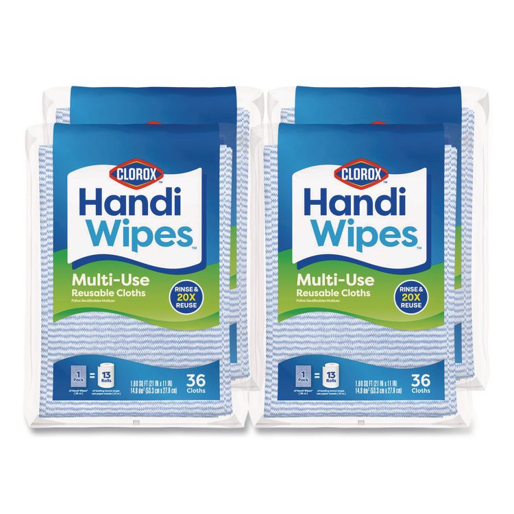 CloroxPro Handi Wipes, 21 x 11, Blue, 36 Wipes/Pack, 4 Packs/Carton