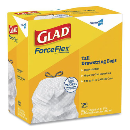 CloroxPro ForceFlex Tall Kitchen Drawstring Trash Bags, 13 gal, 24 x 27.38, Gray, 100/Box