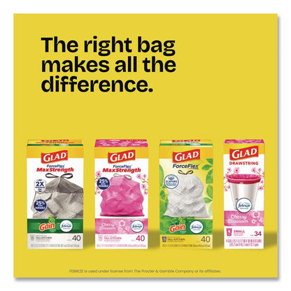 ForceFlex Kitchen Drawstring Trash Bags, 13 gal, Fresh Clean Scent, 24" x 27.38", White, 80 Bags/Box, 3 Boxes/Carton