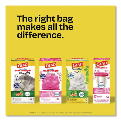 ForceFlex Kitchen Drawstring Trash Bags, 13 gal, Fresh Clean with Febreze Freshness, 24 x 27.38, White, 80/Box