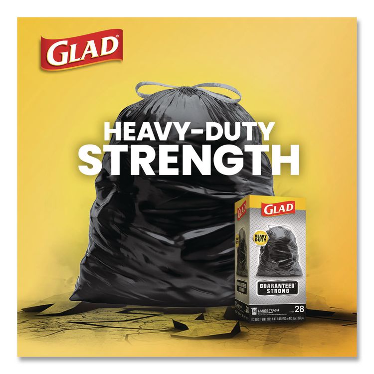 Guaranteed Strong Large Drawstring Trash Bags, Three-Ply, 30 gal, 1.05 mil, 30" x 33", Black, 90/Carton