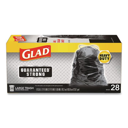 Guaranteed Strong Large Drawstring Trash Bags, Three-Ply, 30 gal, 1.05 mil, 30 x 33, Black, 28/Box