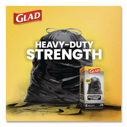Guaranteed Strong Large Drawstring Trash Bags, Three-Ply, 30 gal, 1.05 mil, 30 x 33, Black, 28/Box
