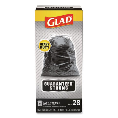 Guaranteed Strong Large Drawstring Trash Bags, Three-Ply, 30 gal, 1.05 mil, 30 x 33, Black, 28/Box