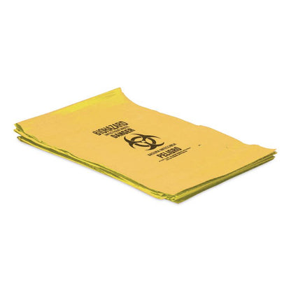 Healthcare Biohazard Printed Can Liners, Biohazard Infectious Waste, 30 gal, 1.3 mil, 30" x 43", Yellow, Flat Pack, 200/CT
