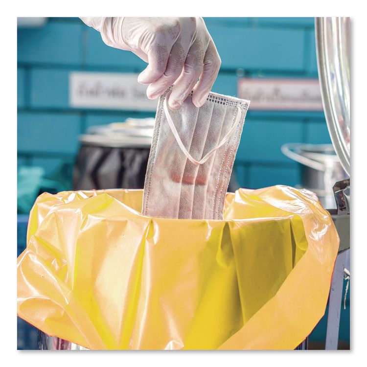 Healthcare Biohazard Printed Can Liners, Biohazard Infectious Waste, 30 gal, 1.3 mil, 30" x 43", Yellow, Flat Pack, 200/CT