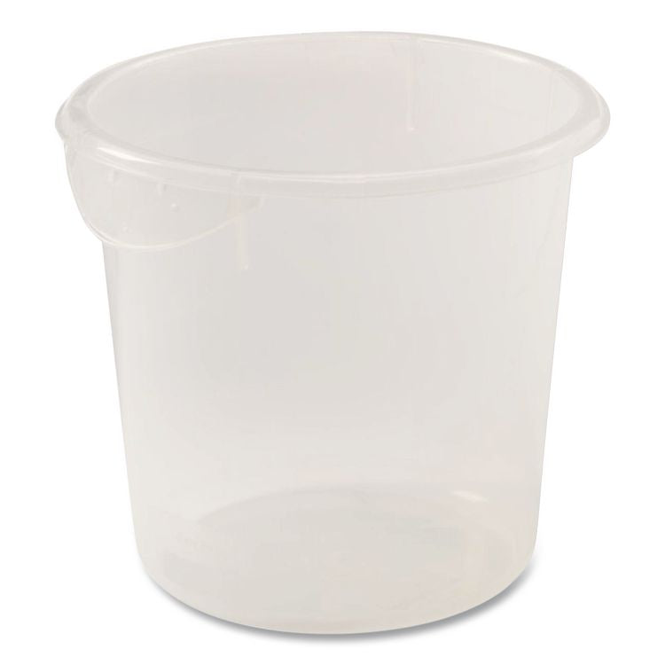Round Storage Containers, 4 qt, 8.5" Diameter x 7.5" h, Plastic, Clear