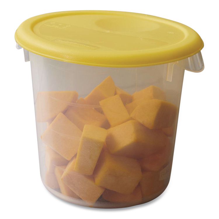 Round Storage Containers, 4 qt, 8.5" Diameter x 7.5" h, Plastic, Clear