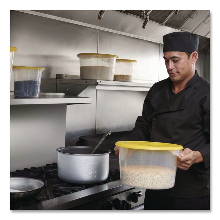 Round Storage Containers, 4 qt, 8.5" Diameter x 7.5" h, Plastic, Clear