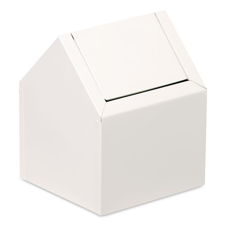 Double Entry, Swing Top Floor Receptacle, Metal, White
