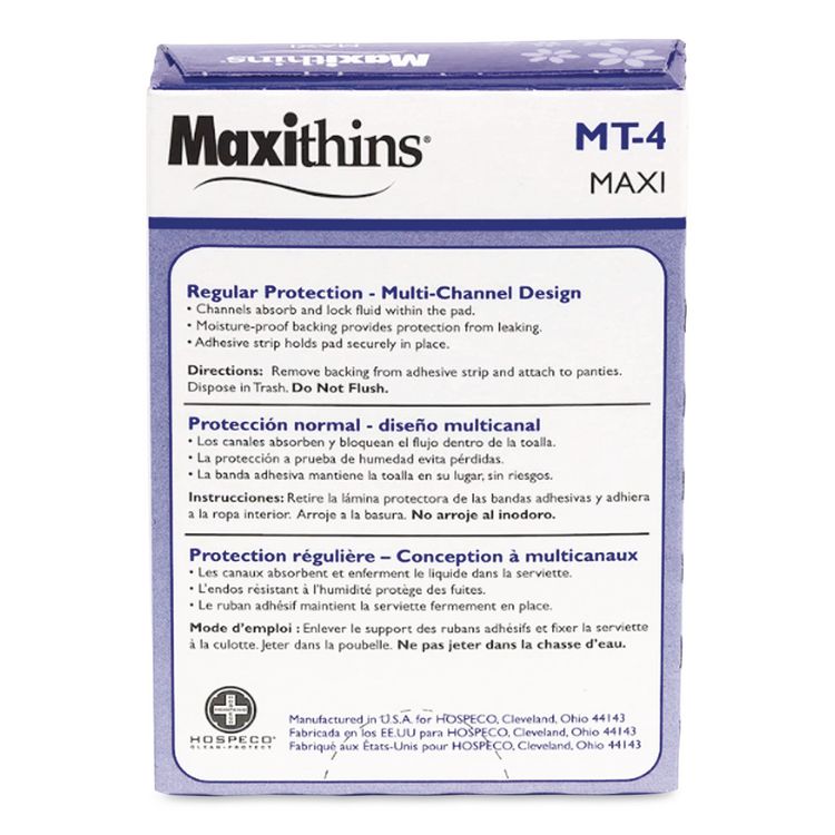 Maxithins Vended Sanitary Napkins, Size 4, Maxi Absorbency, 250/Carton