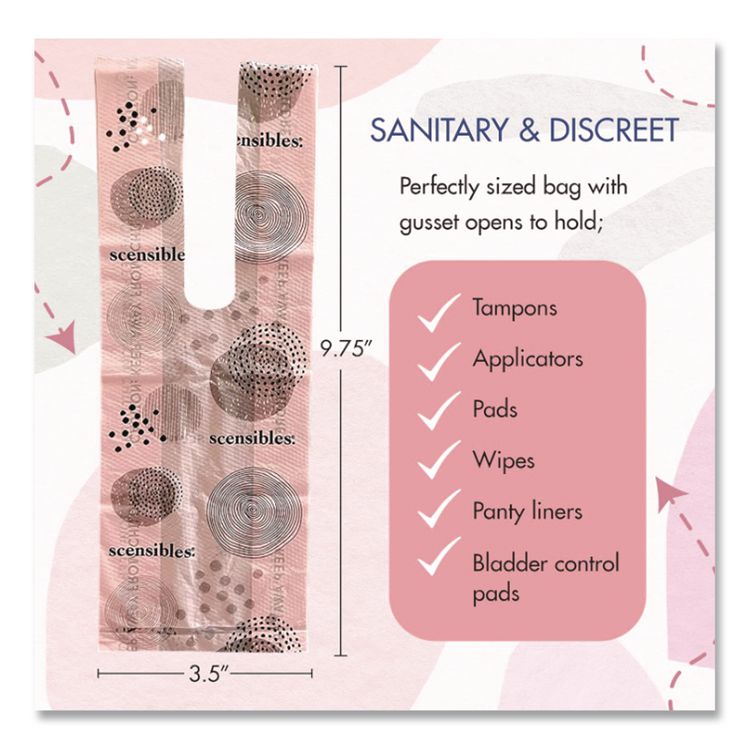 Scensibles Personal Disposal Bags, 3.38" x 2" x 9.75", Pink, 50 Bags/Box, 24 Boxes/Carton