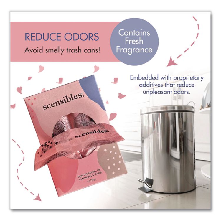 Scensibles Personal Disposal Bags, 3.38" x 2" x 9.75", Pink, 50 Bags/Box, 24 Boxes/Carton