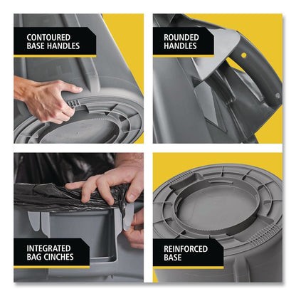 Vented Round BRUTE Container, 10 gal, Resin, Black
