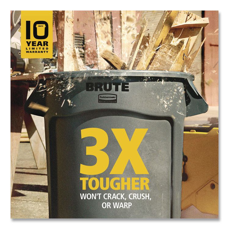 Vented Round BRUTE Container, 10 gal, Resin, Black