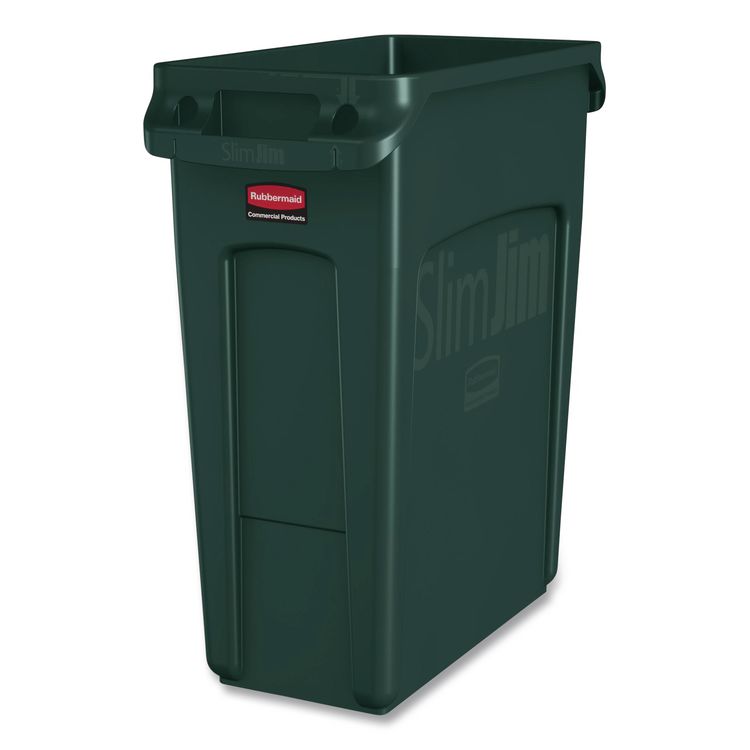 Slim Jim Waste Container, 16 gal, Resin, Dark Green