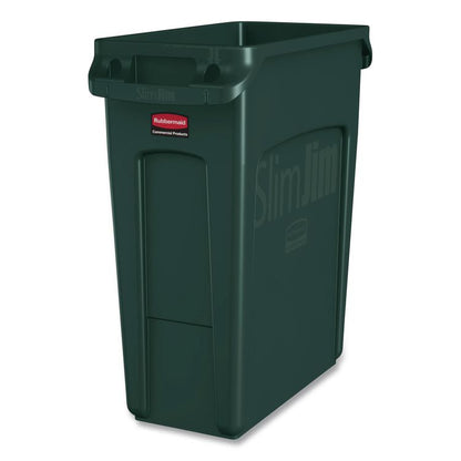 Slim Jim Waste Container, 16 gal, Resin, Dark Green