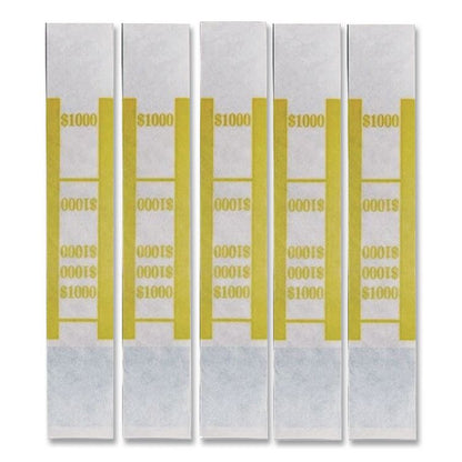 Color-Coded Kraft Currency Straps, Self-Adhesive, Tens, $1,000 Strap, Yellow/White, 1,000/Pack