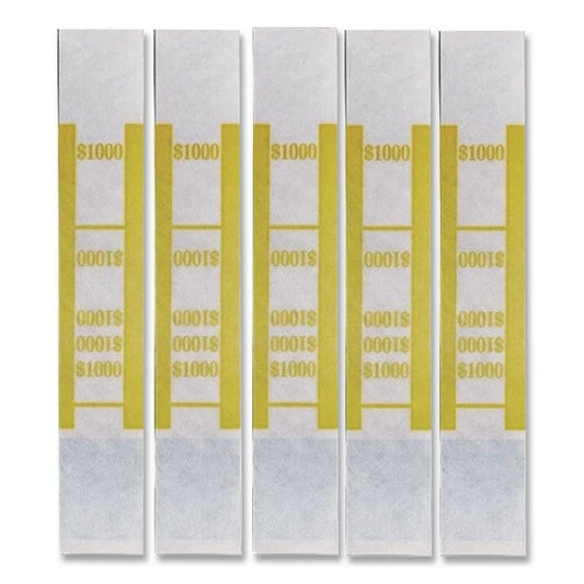 Color-Coded Kraft Currency Straps, Self-Adhesive, Tens, $1,000 Strap, Yellow/White, 1,000/Pack