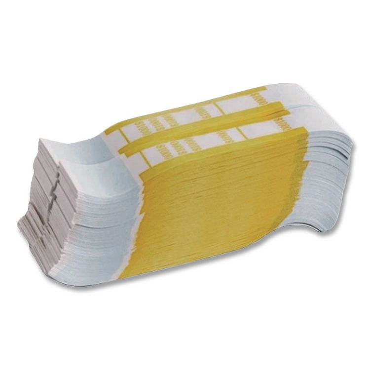 Color-Coded Kraft Currency Straps, Self-Adhesive, Tens, $1,000 Strap, Yellow/White, 1,000/Pack