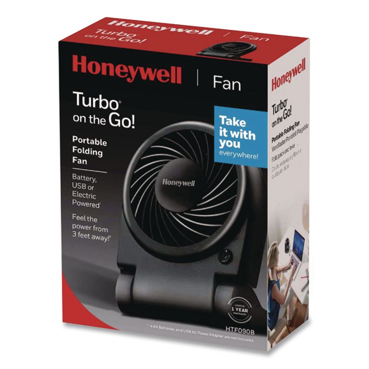 Turbo On The Go USB/Battery Powered Fan, 3", 1 Speed, Black