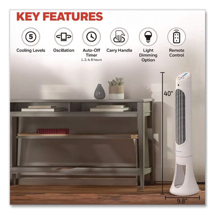 QuietSet Whole Room Tower Fan, 5 Speeds, White