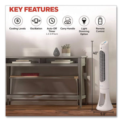 QuietSet Whole Room Tower Fan, 5 Speeds, White