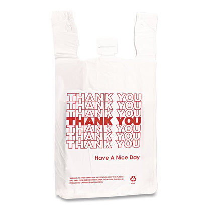 "Thank You" Handled T-Shirt Bag, Have a Nice Day Labeling, Cut-Out Handles, 11.5" x 6.5" x 21", White/Red, 900/Carton